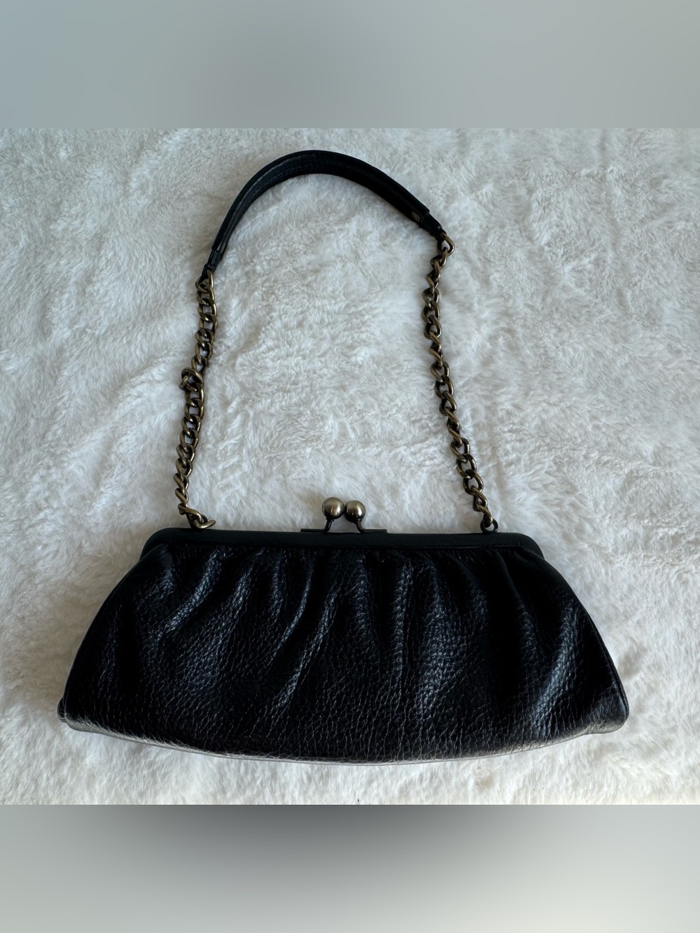 Talbots Black Leather Clutch Purse Chain Strap